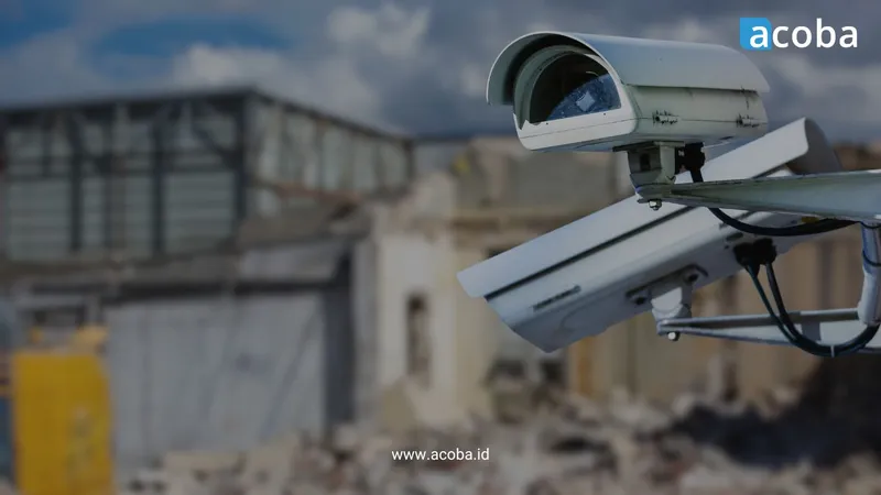 Kamera CCTV terpasang di area proyek konstruksi bangunan