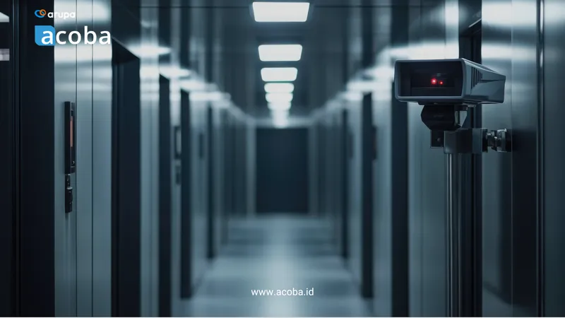 Kamera CCTV di lorong rak server pusat data
