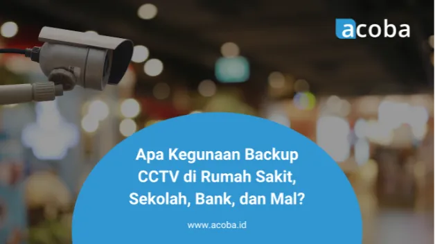 Kamera CCTV di area publik, dengan teks Apa Kegunaan Backup CCTV di Rumah Sakit, Sekolah, Bank, dan Mal?